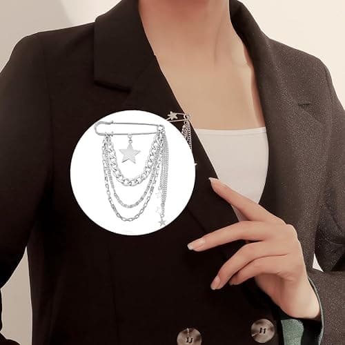 Vintage Safety Pin Brooch for Layered Chain Tassel Decorative Pins for Lapel, Sweater, Hat, Scarf, Shawl - Cute Y2K Grunge Punk Style thumbnail 2