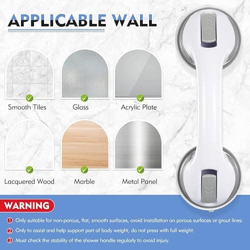 Grab Bars for Bathtubs and Showers, 12 Inch Shower Handle Strong Suction Cup Grab Bar for Shower Chair Stool, Bathroom Safety Bar for Seniors, Elderly, Handicap (2 Pack) thumbnail 5
