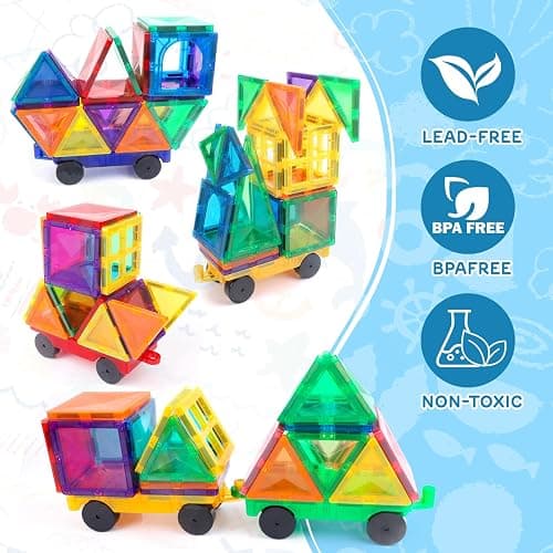 Mruikeny Magnetic Tiles Cars Construction Set - 4 PCS Magnetic Tiles Magnet Bricks Truck Sensory Toys, Educational Magnet Cars Set Building Blocks for 3 4 5 6 7 8+ Year Old Girls Boys thumbnail 7