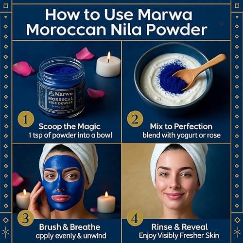 Dar Marwa Moroccan Nila Powder | 100% Pure Saharan Indigo | Brightens & Evens Skin Tone | Face & Body Blue Clay Mask | Traditional Moroccan Skincare | 1.7 Oz thumbnail 4