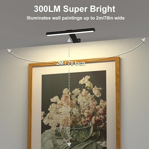 Wireless Picture Light Rechargeable, 2 in 1 Painting Light with Remote, 300LM Art Battery Display Lamp Dimmer Timer, 3 Modes Magnetic Wall Light for Artworks Dartboard thumbnail 2
