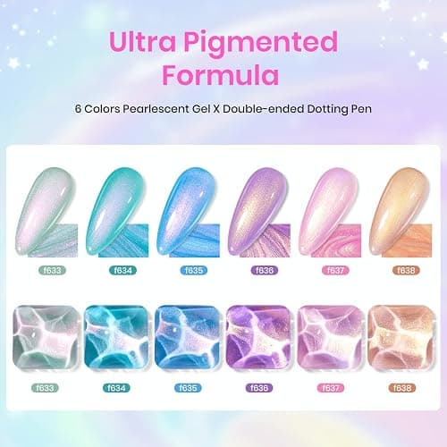 Beetles Pearl Gel Polish, 6 Colors Shimmer Glitter Nail Polish Pink Purple Orange Mermaid Nail Drawing Nail Gel Dreamy Carousel Soak Off Uv Swirl Shell Thread Effect DIY Manicure Gift for Women thumbnail 2