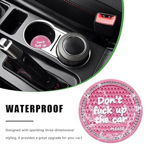 Ziciner 2 Pack Bling Car Cup Holder Coaster, 2.75 Inch Anti-Slip Auto Insert Cup Coaster, Crystal Car Drink Cup Mat Perfect for Women Girls, Universal Interior Decor Accessories (Pink) thumbnail 5
