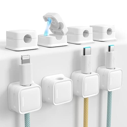smofish Cord Organizer Holder, 8 Pack Magnetic Desk Cable Clips Management, Hide Phone Charging Cable Keeper, Strong Adhesive Wire Charger Holder for Nightstand, Kitchen Appliances, Office Supplies - Image 1