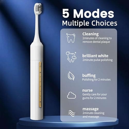 Lumivoid Sonic Electric Toothbrush with 10 Brush Heads for Adults and Children, Up to 30 Days on a Single Charge, 5 Modes, Built-in 2-Minute Smart Timer, IPX8 Waterproof Electric Toothbrush (White) thumbnail 3