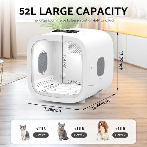 Cobuy 52L Automatic Pet Dryer Box, Pet Grooming Dryer, Cat Hair Drying Box, Light, 5 Modes, Adjustable Speed and Temperature, Timer, Low Noise (52L White) thumbnail 2