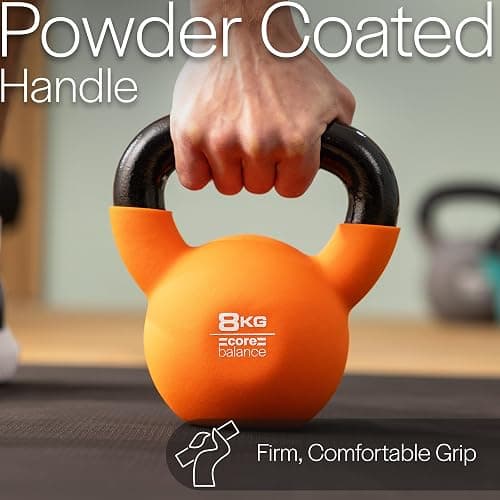 Core Balance Kettlebell Neoprene Coated Cast Iron Weight Lifting Strength Training Cardio Fitness Home Gym (1 x 4kg, 6kg, 8kg, 10kg, 12kg, 16kg or 20kg) thumbnail 4