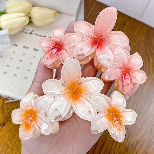 6 Pcs Big Flower Hair Claw Clips, 3Head Frangipani Flower Gradient Color Large Hair Clips, Beach Vacation Strong Hold Jaw Hairpin for Women Girls Hair Accessories (6 PCS Big) thumbnail 6