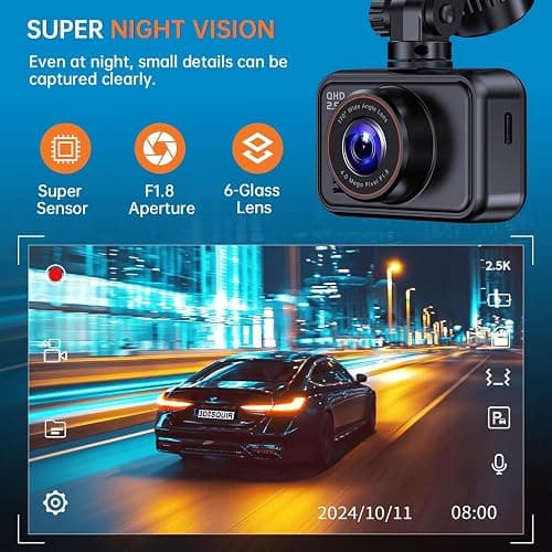 Dash Cam Front and Rear Camera, 1440P+1080P QHD Dual Channel Dashcam for Cars, Mini Car Camera, 2 inch IPS Screen, 32GB Card Included, WDR Night Vision, 24 Hours Parking Monitor, G-Sensor thumbnail 4