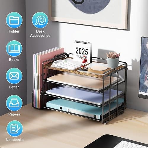 gianotter 4-Tier Paper Organizer With Magazine Holder, Desk Organizers and Accessories, Desk Accessories & Workspace Organizers, File Organizer for Office Supplies Storag (Wood, 4-Tier) thumbnail 5