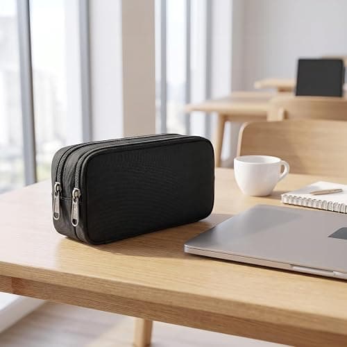 Della Gao Large Pencil Case, Big Capacity Pencil Pouch with 2 Compartments, Office Pencil Bag with Zipper, Big Pen Case for Adults (01-Black) thumbnail 6