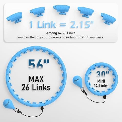 JLoibao Weighted Hula Circle with 26 Links(56 Inch) for Adults Weight Loss, Infinity Fitness Hoop Plus Size, for Women Smart Exercise Equipment - 26Links-Blue thumbnail 2