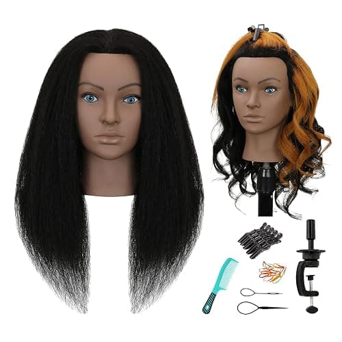 Sirydtm 18" Mannequin Head Human Hair 100% Real Human Hair Mannequin Head Cosmetology Makeup Doll Training Head With Table Clamp Stand for Curling, Cutting Dyeing & Hairdresser School Training - Image 1