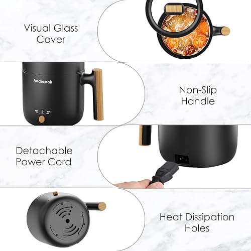 Audecook Hot Pot Electric with Steamer, 1.8L Portable Mini Travel Cooker, Multifunctional Non-Stick Electric Skillet for Stir Fry/Stew/Steam, Perfect for Ramen Noodles/Pasta/Egg/Soup/Oatmeal(Black) thumbnail 6