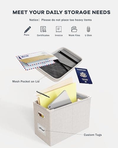 Oterri File Organizer Box with Lid, Hanging Filing File Box with Mesh Pocket, Document Organizer Box for Letter Files, Portable Storage Box with Smooth Sliding Rail for Office&Home (1 PCS, Beige) thumbnail 5