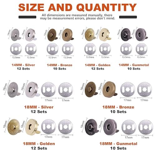 Tanstic 88 Sets 14mm and 18MM 4 Color Magnetic Button Clasps Snaps Fastener Clasps Button Knitting Buttons Sets for Sewing, Craft, Purses, Bags, Clothes, Leather thumbnail 2