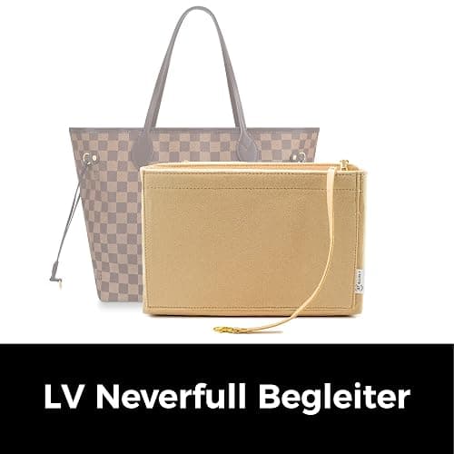 AT Allure-T ® Organizer Neverfull mm, 2in1 Handtaschen Organizer Filz mit Reißverschluss, Handtaschenorganizer Groß mit Schlüsselkette, Filz Taschenorganizer Beige L - Beige - L thumbnail 7