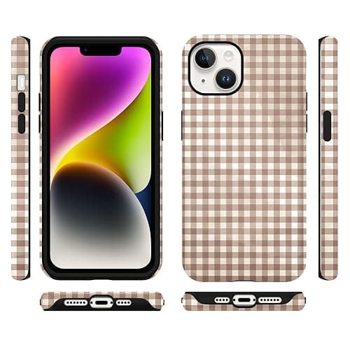 Cinysnt Cute Brown Checkered Phone Case for iPhone 14 / iPhone 13 Case 6.1", Aesthetic Trendy Gingham Grid Pattern 2-in-1 Matte Cover Shockproof Slim Soft TPU Hard PC Protection Girls Women Funda thumbnail 5
