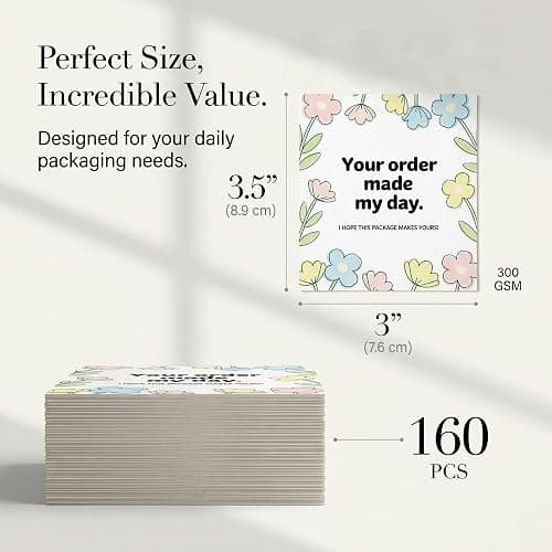 WTYONZEL 160Pcs Thank You Cards Small Business, Floral Design Packaging Supplies Your Order Made My Day for Business Owners, Shop, Online Retailers,3"x3.5" thumbnail 2