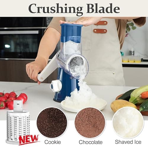 Cambom Rotary Cheese Grater Hand Crank Cheese Shredder for Fresh Cheese, Vegetable, Nuts, Non-slip Suction Base,Five Blades, Deep Blue thumbnail 4
