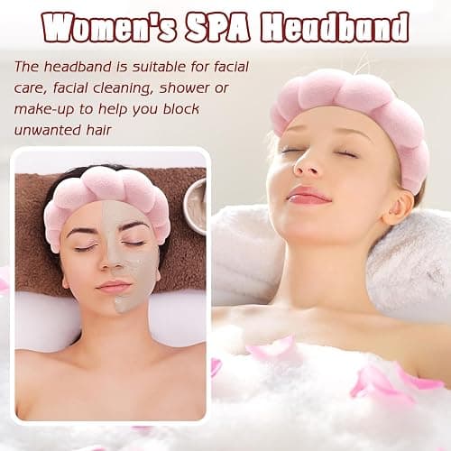 Zkptops Spa Headband for Washing Face Wristband Sponge Makeup Skincare Headband Terry Cloth Bubble Soft Get Ready Hairband for Women Girl Puffy Padded Headwear Non Slip Thick Hair Accessory(Pink) thumbnail 3