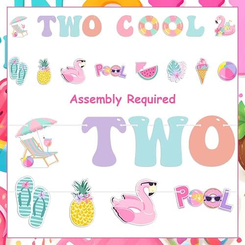 Funmemoir Two Cool Pool Birthday Party Banner and Garland Set, Macaron Color Paper Banner with Prestrung Pool Theme Garland for Girls 2nd Birthday, Summer Swimming Beach Party Decorations thumbnail 5
