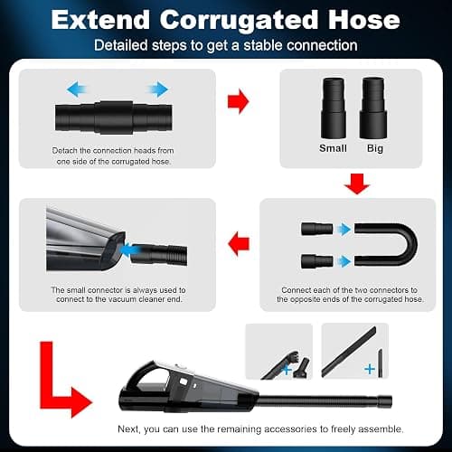 DRECELL Car Vacuum, Portable Vacuum Cleaner with Powerful 7000PA Suction, DC 12V Power 16.4Ft Cord Wired Vacuum Cleaner, LED Light, Car Accessories for Men/Women thumbnail 7