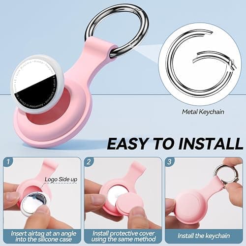 [2 Pack] Joremx Waterproof for Airtag Holder,Soft Silicone Protective case for Apple Air tag with Key Ring,Lightweight and Anti-Scratch,Compatible with AirTag Keychain for Dog,Car Key,Luggage（Pink-2） thumbnail 3