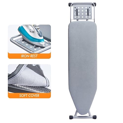 BKTD Ironing Board, Heat Resistant Cover Iron Board with Steam Rest, Non-Slip Foldable Ironing Stand. Heavy Sturdy Metal Frame Legs Iron Stand(13 * 34 * 53 Inches) (Silver Gray) thumbnail 4