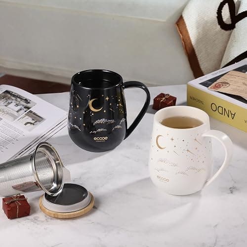 ecooe Teetasse mit Deckel und Sieb - 600 ml Keramik Tee Tasse Große Teetassen mit Edelstahl Teesieb und Deckel, Schwarz Keramik Teebecher Set mit Henkel für Losen Tee thumbnail 6