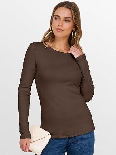 ANRABESS Womens Long Sleeve Thermal Shirts Slim Fit Basic Tee Tops Warm Fleece Undershirts 2025 Fall Winter Layer Outfits thumbnail 8