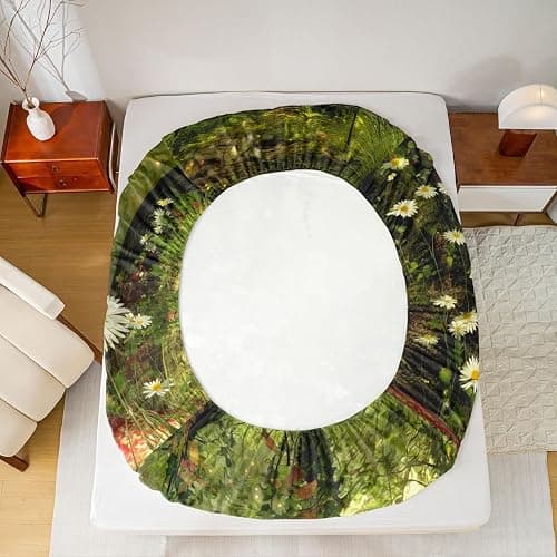 Erosebridal Magic Fitted Sheet Mushroom Fitted Sheet Twin Size Daisy Leaves Branches Sunset Nature Bedding Set Trippy Style Fairy Tale Theme Bed Cover Home Room Decorative thumbnail 3