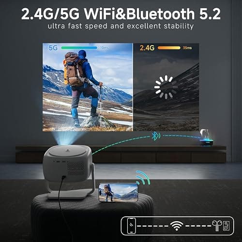 [360°Adjustable Stand] Mini Projector with WiFi and Bluetooth: Electric Focus & Auto Keystone 1080p Supported, 15000L,Multi-Device Compatible Outdoor Phone Projector - Visulapex Portable Home Theater thumbnail 5