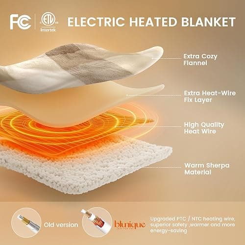 blunique Heated Blanket Electric Throw-50''x60''Ultra Soft Cozy Plaid Flannel Fast Heating Electric Blanket with 10 Heat Levels & 10 Hours Auto Off, ETL Certified, Keep Warm in Couch Bed Office(Khaki) thumbnail 3