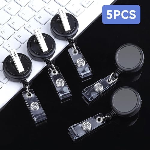 Teskyer 5 Pack Badge Reel, Easy to Attach Alligator Clip, 360 Degree Swivel Badge Holder Retractable Clip, Lightweight, Extend up to 23.6 Inch, Black thumbnail 6