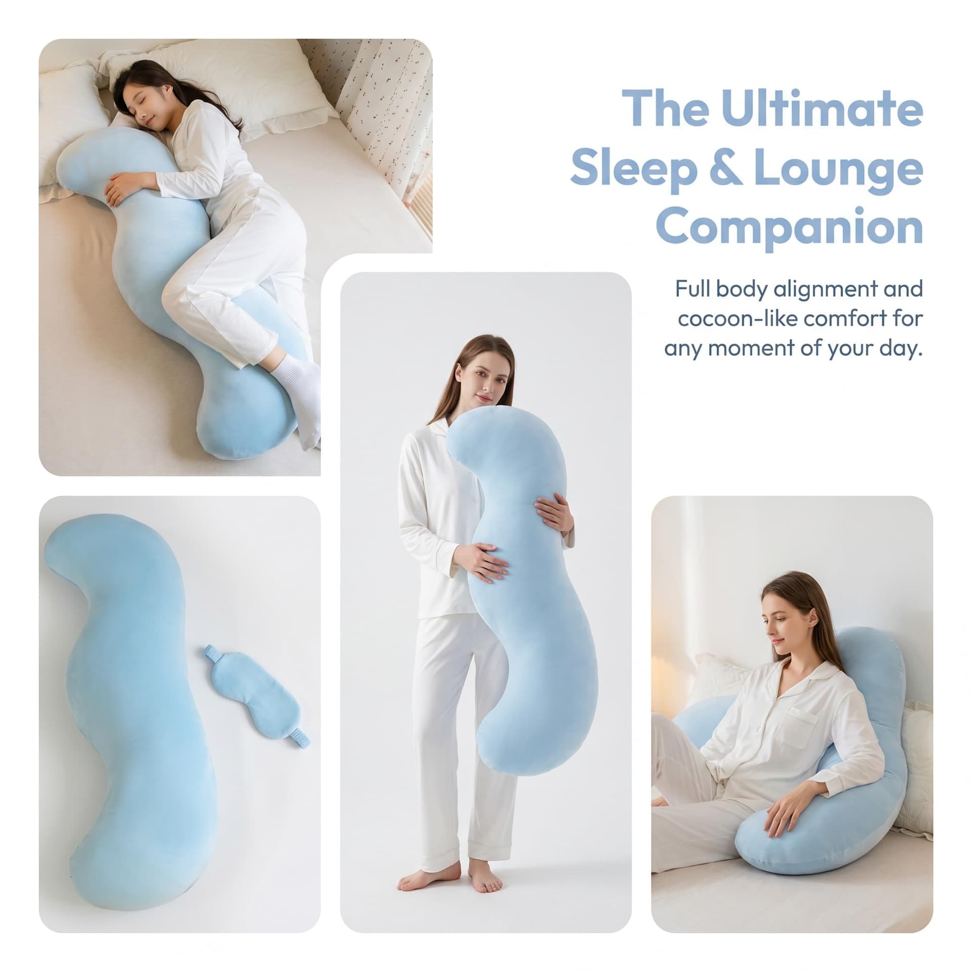 Snuggi Body Align Pillow, 105 × 30 Cm, Side Sleeper Body Pillow (Green) | Pea Pod Body Pillow for Adults, Ergonomic, Washable Cover, Cooling, Full Body Support Pillow thumbnail 4