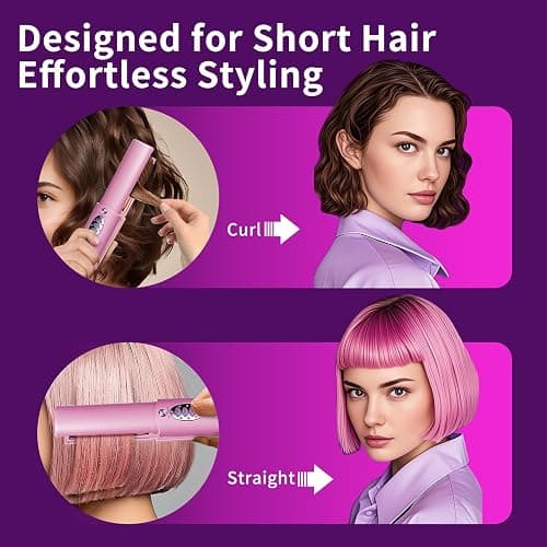 Madodioss Mini Cordless Hair Straightener and Curler 2 in 1 with Dual Voltage for Travel, Small Titanium Flat Iron for Short Hair, Portable, USB-C Rechargeable, Fast Heating, 5000mAh Battery, 3 Temp Settings (Shocking Pink) thumbnail 3