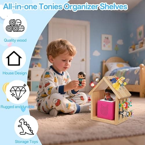 for Tonies Shelf, Compatible with Toniesbox 1 and Toniesbox 2 Tonies Magentic Wall Shelf for Creative Tonies Figures 12-40 Characters Wooden Tonie Storage Shelves for Kids Play Room(House Shape) thumbnail 4