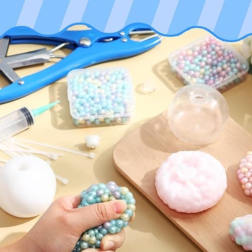 Simgoing 12 Pcs DIY Stress Ball Making Kit Blank Ball Skin, Milky and Clear | Include Vacuum Evacuating Device & Expander Tool, Make Your Own Fidget Pressure Balls for Adults thumbnail 2