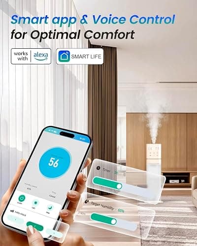 AILINKE Smart Humidifier Large Room, 2.1Gal/8L Humidifiers for Bedroom with Extended Tube&Night Light, Whole House Cool Mist Humidifiers, WIFI App&Voice Control, Home/Kids/Baby, Pale Pink thumbnail 3