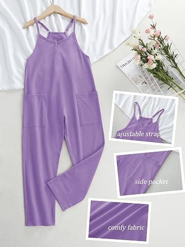 Bnycuml Girl's V Neck Sleeveless Jumpsuits Spaghetti Straps Harem Long Pants Rompers With Pockets (5-14 Years) thumbnail 3
