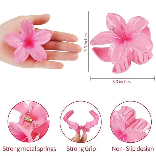 Sisiaipu Flower Hair Clips for Women 6 Pcs Hawaiian Large Claw Clips Plumeria Medium Hair Claw Clips for Thick Thin Hair Hibiscus Tropical Beach Hair Accessories for Women Girls and Girls (ABS) thumbnail 3