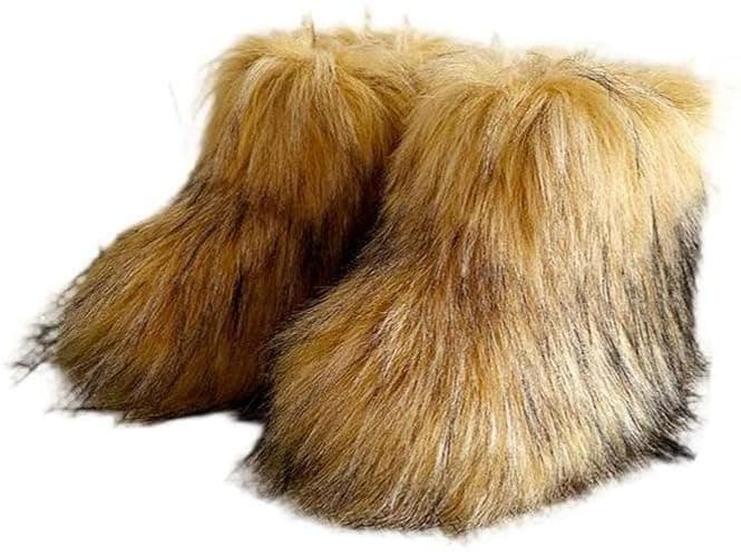 Urmycos Girls Winter Faux Fur Ankle Boots Fluffy Furry Flat Snow Boots - Image 1
