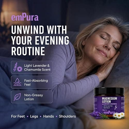 EMPURA Lavender Magnesium Lotion, Relaxing Gifts for Women, 4 Oz | Lavender & Chamomile Formula for Evening Massage, Legs & Feet – A Thoughtful Birthday Gift for Women thumbnail 3