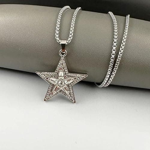 Vurotry Silver Star Necklace Star Pendant Necklace Fashionable And Avant Garde Cubic Zirconia Rotating Stars Necklaces Pentagram Necklace Can Be Worn By Both Men And Women Jewelry thumbnail 4