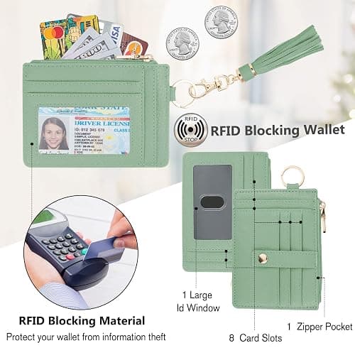 KNGITRYI Small Wristlet Wallets for Women RFID Credit Card Holder Wallet Keychain Wristlet Wallet Credit Card Wallets for Women (Green) thumbnail 4