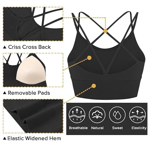Sykooria 3 Pack Strappy Sports Bra for Women Sexy Crisscross for Yoga Running Athletic Gym Workout Fitness Tank Tops thumbnail 4