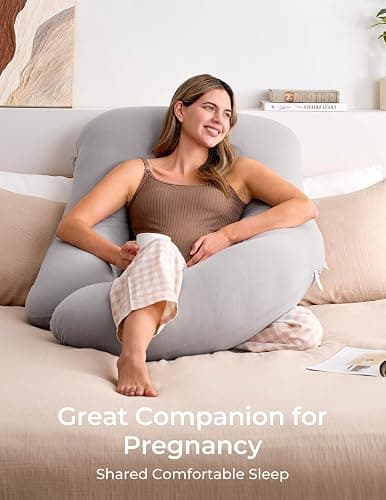 Momcozy Pregnancy Pillow for Sleeping - U Shaped Full Body Maternity Pillow | Removable Jersy Cover, Support for Back, Legs, Belly, Hips for Pregnant Women, Side Sleeper, 57 Inch, Grey thumbnail 4