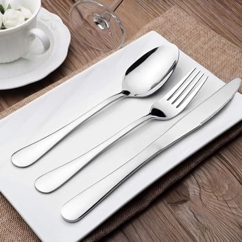 Silverware Set Service for 2, E-far 10-Piece Stainless Steel Flatware Set Cutlery Sets, Include Knife/Fork/Spoon, Simple & Classic Design, Easy Clean & Dishwasher Safe thumbnail 2