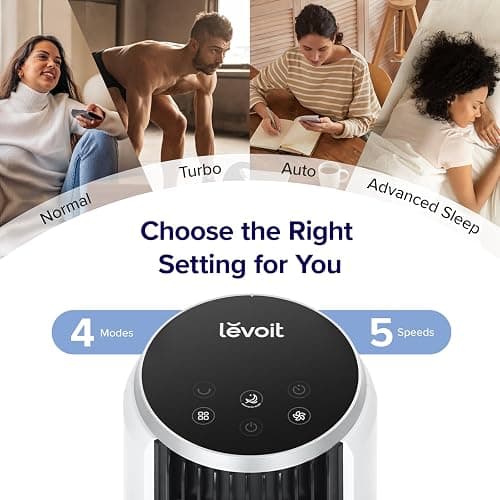 LEVOIT Tower Fan for Bedroom, Standing Fan with 28dB Quiet for Sleep, Remoter, 12H Timer, 25ft/s Velocity, 5 Speeds, 4 Modes, 90° Oscillation for Home, Office, Indoor, Bladeless 36 inch, White thumbnail 4